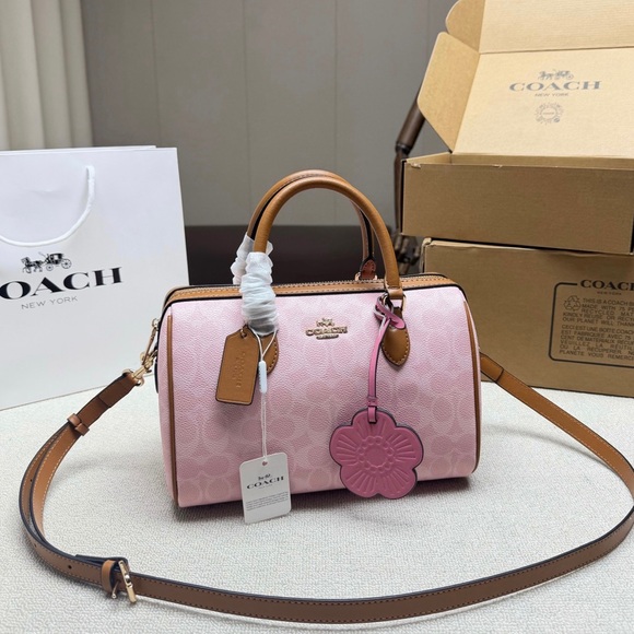 Coach Handbags - 🍓Coach Medium Rowan Satchel In Signature Canvas Powder Pink With Charms